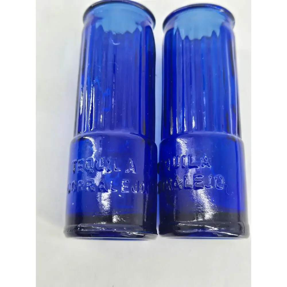 2 Vintage 1990s Corralejo Tequila Cobalt Blue Shotgun Shells Shot Glasses